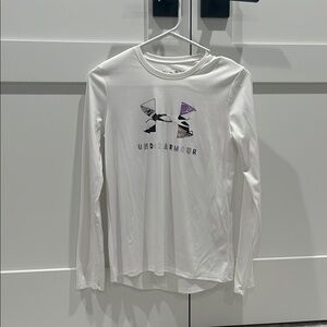 Under Armour White and Purple Logo Long Sleeve